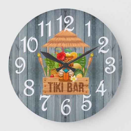 Grijze Rustieke Tiki Bar Grote Klok (Voorkant)
