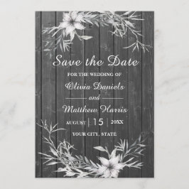 Grijze rustieke. Trouw houten schuur Save the Date Kaart