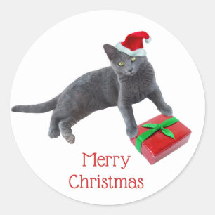 Grijze Santa Cat Stickers