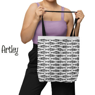 Grijze Sardine Art Patroon Vis tekeningen Tote Bag