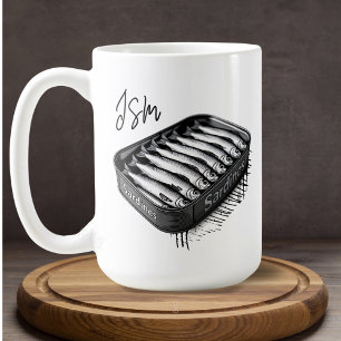 Grijze Sardine Art Tin Custom Monogram Naam Koffiemok