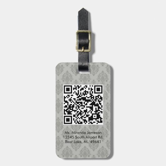Grijze schade QR CODE Aangepast Bagagelabel (Voorkant verticaal)