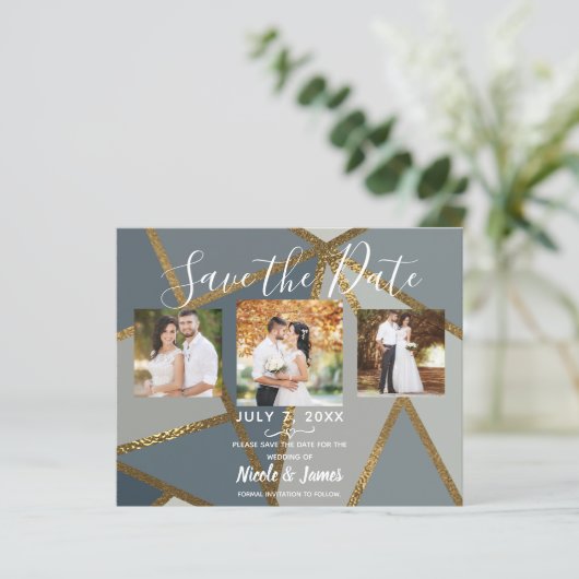 Grijze schaduwen Bronze Moderne bruiloft Opslaan D (Staand voorkant)