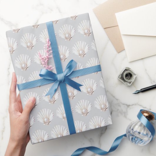 Grijze Schelp Witte Parel Bruidsdouche Cadeaupapier (Geschenken)