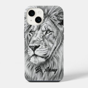 Grijze schets Felle Leeuw Wees Sterk Hoesje iPhone 14 Hoesje