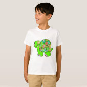 Grijze schildpad met retro-bloempomp - t-shirt (Voorkant volledig)