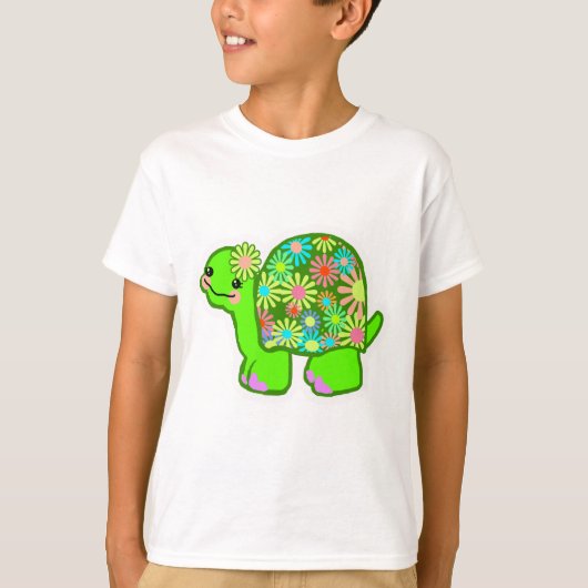 Grijze schildpad met retro-bloempomp - t-shirt (Voorkant)