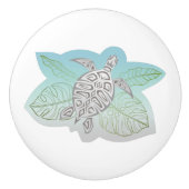 Grijze schildpad tropische bladeren keramische knop (Voorkant)