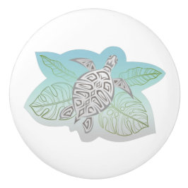 Grijze schildpad tropische bladeren keramische knop