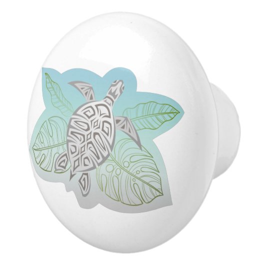 Grijze schildpad tropische bladeren keramische knop (Rechts)