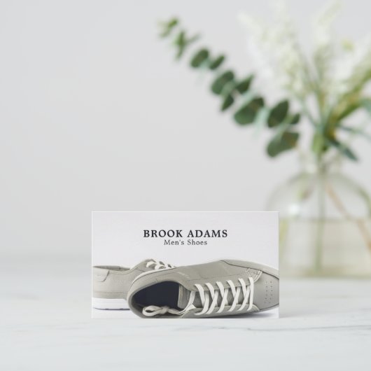 Grijze schoenen, Mannen kledingwinkel Visitekaartj Visitekaartje (Staand voorkant)