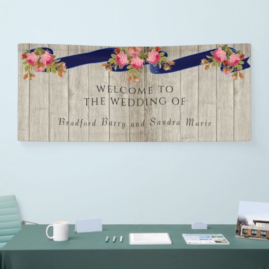 Grijze Schuur Hout Marine Blauw Roze Rose Rustieke Spandoek (Beurs)