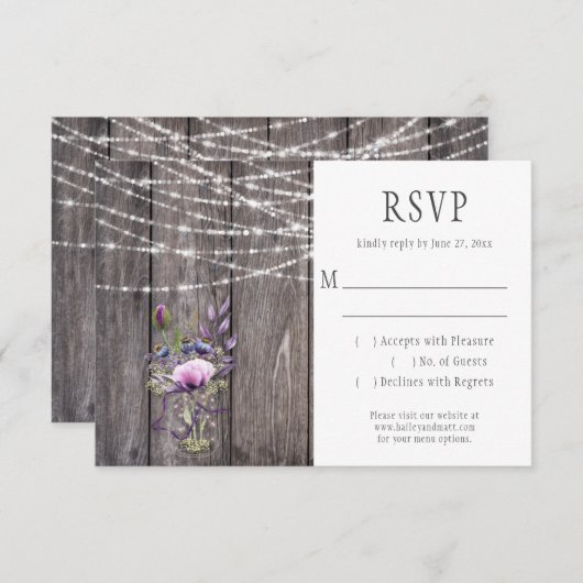 Grijze schuur Hout Violet Lavendel Bloemen Mason J RSVP Kaartje (Voorkant / Achterkant)