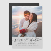 Grijze Script Foto Save the Date Magnetische Uitnodiging (Voorkant / Achterkant)