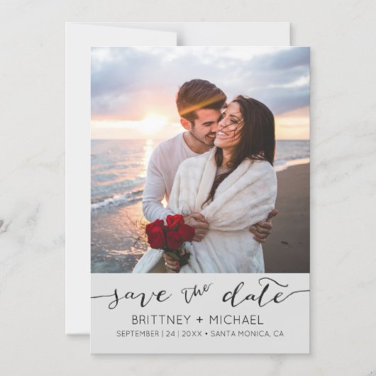 Grijze Script Foto Save the Date Magnetische Uitnodiging (Voorkant)