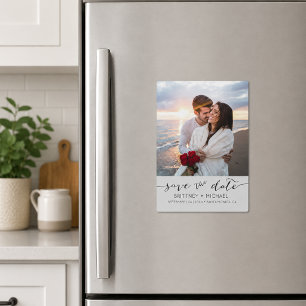 Grijze Script Foto Save the Date Magnetische Uitnodiging