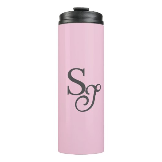 Grijze script initiële monogram roze thermosbeker (Voorkant)
