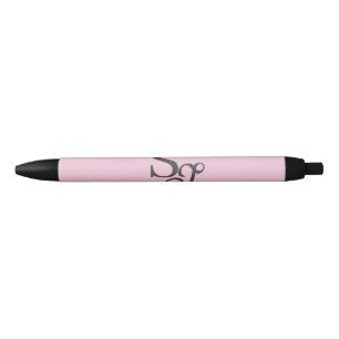 Grijze script initiële monogram roze zwarte inkt pen