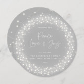 Grijze Script Lettertype Vrede Liefde+Zijllicht Feestdagenkaart (Voorkant / Achterkant)