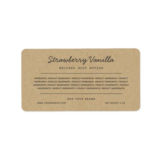 Grijze Script Lines Ingredients List Kraft Label (Voorkant)
