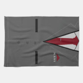 Grijze set met rode nekstropdas - voeg naam toe -  theedoek (Horizontaal)