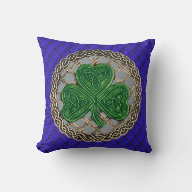 Grijze Shamrock Celtic knoopt op Blue Play Kussen (Voorkant)