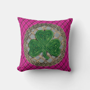 Grijze Shamrock Celtic knoopt op roze geplakt Kussen