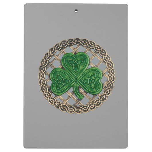 Grijze Shamrock on Celtic Knots Cliboard Klembord (Achterkant)