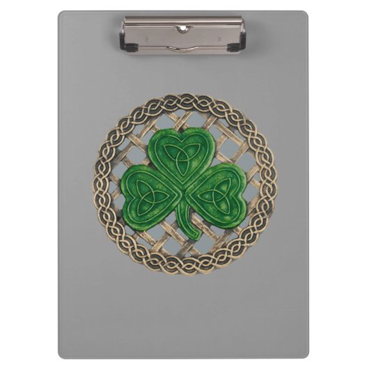 Grijze Shamrock on Celtic Knots Cliboard Klembord (Voorkant)