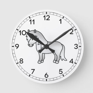 Grijze Shetlandpony Schattige Cartoon Illustratie Ronde Klok