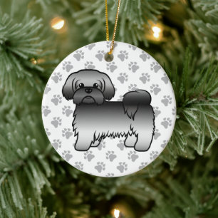 Grijze Shih Tzu Leuke Cartoonhond Illustratie Keramisch Ornament