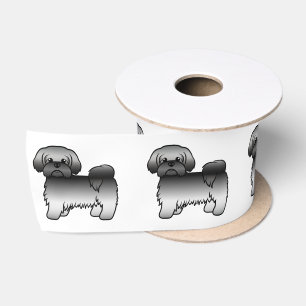 Grijze Shih Tzu Leuke Cartoonhond Illustratie Satijnen Lint