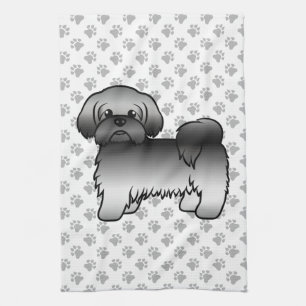 Grijze Shih Tzu Leuke Cartoonhond Illustratie Theedoek
