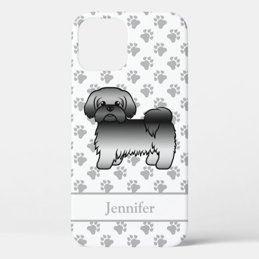 Grijze Shih Tzu Mopshond Cute Cartoon Hond & Naam Case-Mate iPhone Case (Achterkant)