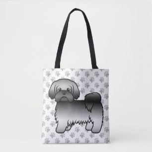 Grijze Shih Tzu Schattige Cartoon Hond & Pootjes Tote Bag