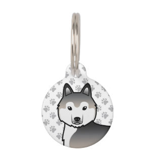 Grijze Siberische Husky Cartoon Hond Hondenpenning Huisdierpenning