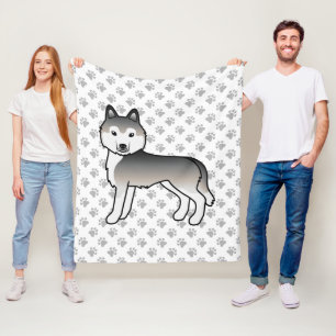 Grijze Siberische Husky Cartoon Hond & Pootjes Fleece Deken