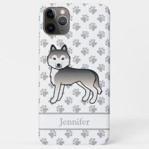 Grijze Siberische Husky Cartoonhond & Naam Case-Mate iPhone Case