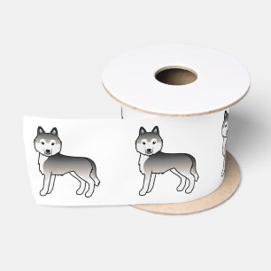 Grijze Siberische Husky Mooie Cartoon Honden Satij Satijnen Lint