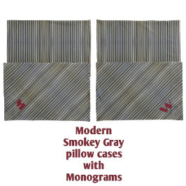Grijze Smokey Monochromatische Strepen Monogrammed Kussensloop