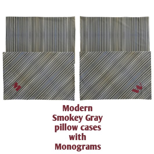 Grijze Smokey Monochromatische Strepen Monogrammed Kussensloop
