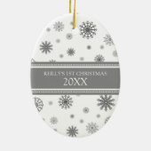 Grijze sneeuw Foto baby's eerste kerstversiering Keramisch Ornament (Achterkant)