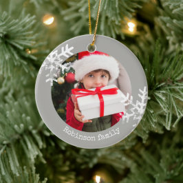 Grijze Sneeuwvlok Familie Foto Keramisch Ornament