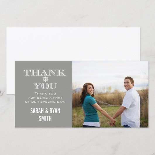 Grijze Sneeuwvlok Trouwfoto Dank u kaarten (Voorkant / Achterkant)