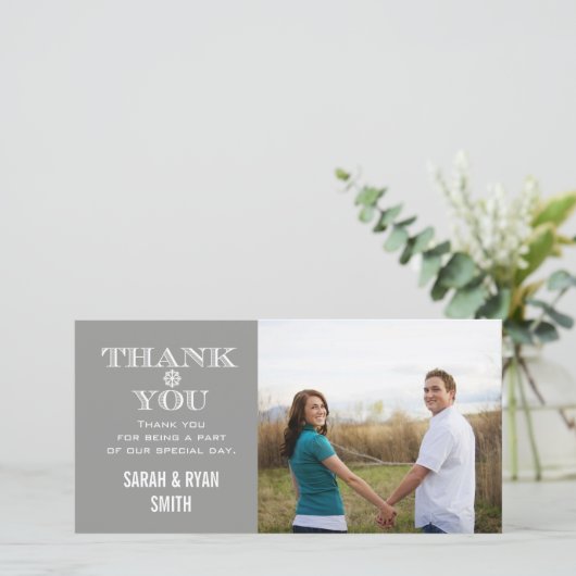 Grijze Sneeuwvlok Trouwfoto Dank u kaarten (Staand voorkant)