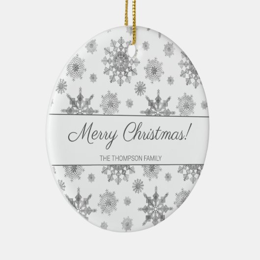 Grijze sneeuwvlokken en kerstmis met aangepaste na keramisch ornament (Rechts)