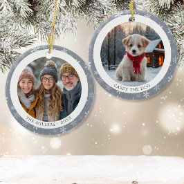 Grijze Sneeuwvlokken Familie Kerst 2 Foto's Keramisch Ornament