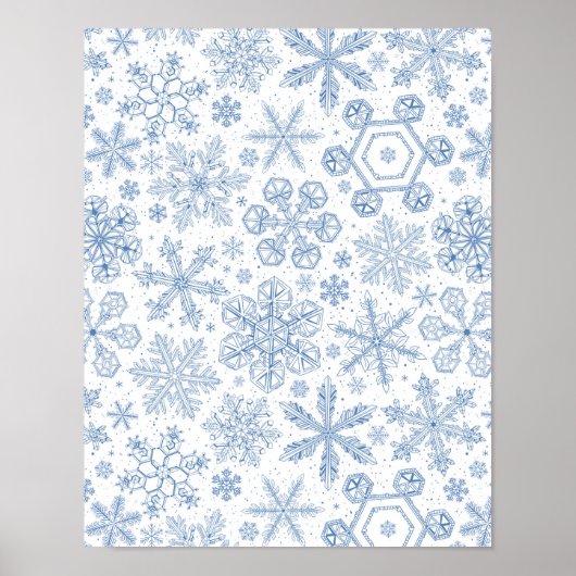 Grijze sneeuwvlokken op gebroken wit poster (Voorkant)
