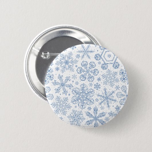 Grijze sneeuwvlokken op gebroken wit ronde button 5,7 cm (Voorkant /achterkant)
