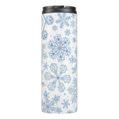 Grijze sneeuwvlokken op gebroken wit thermosbeker (Achterkant)